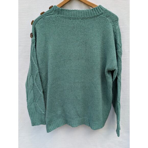 Pink Clover Women's Antalya Button Detail Cable Knit Sweater Sz M Teal Green - Picture 5 of 10